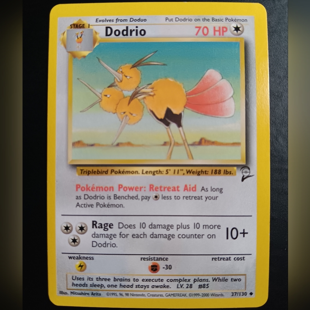 Dodrio Pokemon Card - Base Set 2 - NO. 37/130 Uncommon Non-Holo